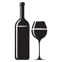 Wine Bottle and Glass Silhouette Illustration