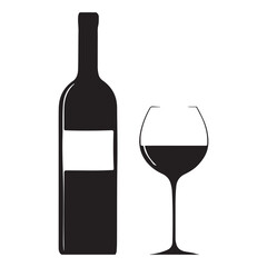 Silhouette of Wine Bottle and Glass
