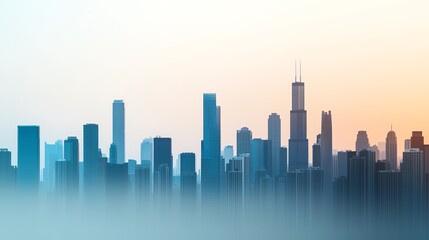 Obraz premium City skyline at dawn with soft pastel colors.