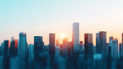 Fototapeta premium City skyline at sunset with vibrant colors.