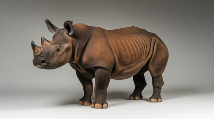 Fototapeta premium Rhino stands majestically on a clean backdrop, showcasing its sturdy build and unique features during a peaceful moment in a studio setting