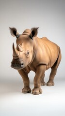 Fototapeta premium Rhinoceros standing in a studio setting showcasing its unique features and characteristic horn during daylight hours