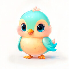 Obraz premium Adorable baby bird character with a cheerful expression on a soft background 