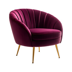 Purple Accent Chair in Jewel-Toned Velvet with Brass Legs Isolated on Transparent Background