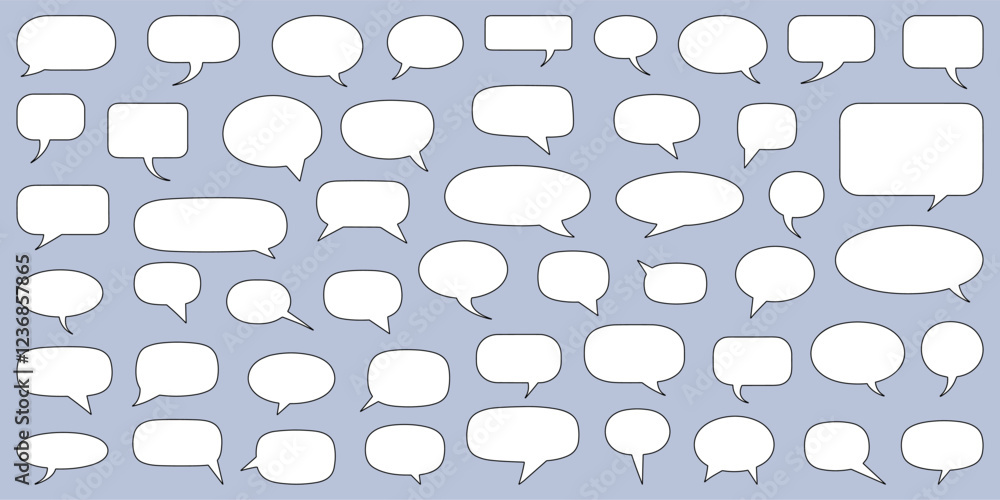 Poster A large set of white speech bubbles in a vector style. simple text box line art style. vector graphic.