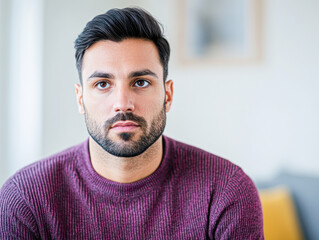 Obraz premium Contemplative man portrait in casual indoor environment capturing emotions