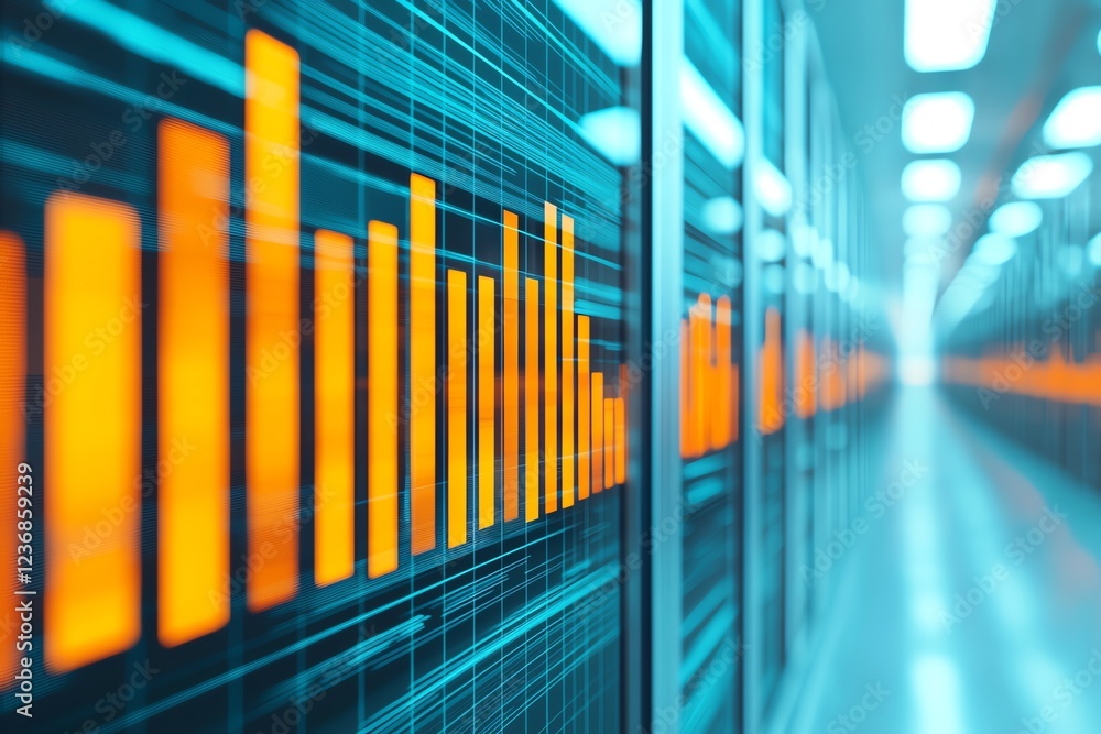 Poster data visualization in a modern server room.
