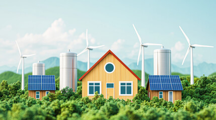 Obraz premium Digital art of green living sustainable homes in an eco-friendly village