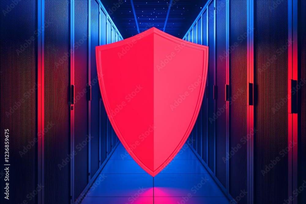 Poster digital security concept in modern data center.