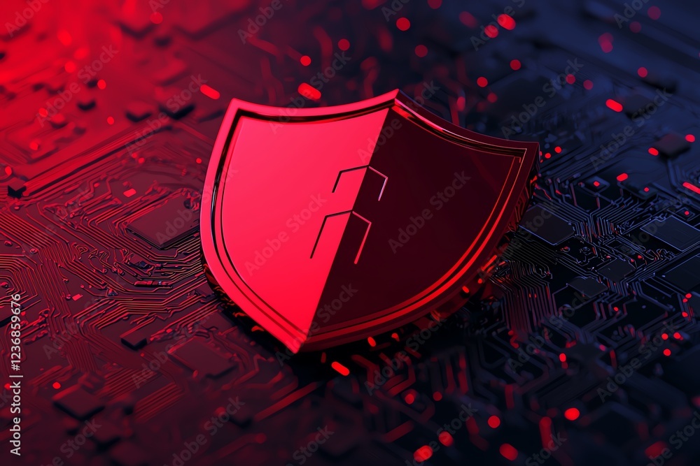 Poster digital security shield on circuit background.