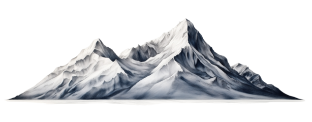  a depiction of a snow-capped mountain range isolated on a transparent background