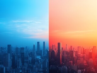 Fototapeta premium Dramatic city skyline with contrasting colors.