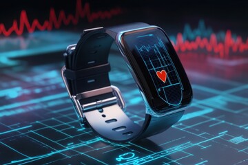 Advanced health tracking technology showcased with a smartwatch on a glowing display