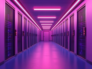 Fototapeta premium Futuristic data center with vibrant lighting.