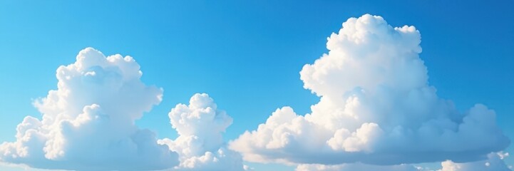 Obraz premium Fluffy white cumulus clouds drift against a vibrant blue summer sky , sky, photo