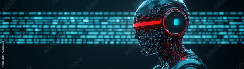 Aufkleber futuristic robot with digital features.