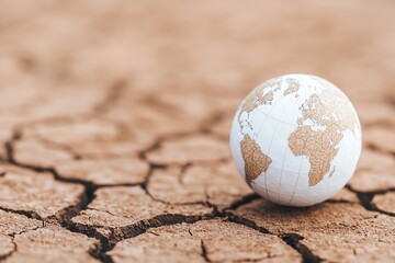 Globe on dry cracked earth symbolizing drought.