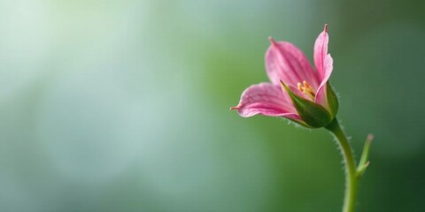 A Delicate Pink Wildflower Blossom on a Soft Green Background, a Symbol of Natural Beauty and Tranquility