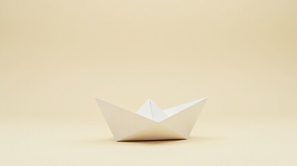 A Simple White Origami Boat on a Pale Yellow Background, a Symbol of Childhood Imagination and the Promise of Adventure Await