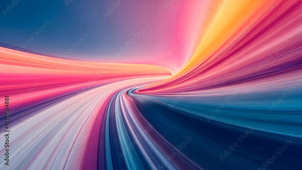 Poster dynamic speed and motion of high-speed train in vibrant futuristic landscape horizon at sunset with 