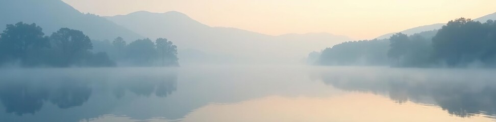 Soft blue mist rises from a beige lake at dawn, fog, blue mist, beige lake