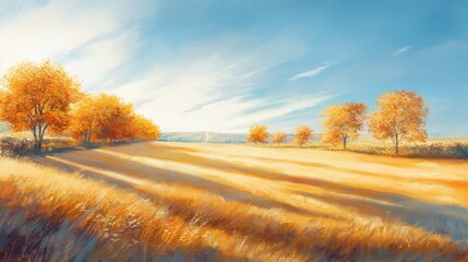 autumn field landscape painting
