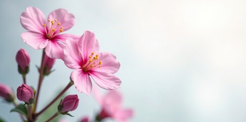 Fototapeta premium Forget me nots in soft focus against a clean white canvas, blossoms, soft focus