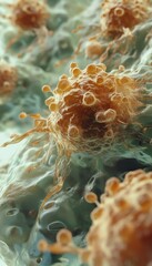 Detailed close up illustration of cancer cells highlighting irregularities and unique features