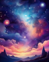 Fototapeta premium Starry Night Sky Over Mountain Landscape. Vertical Night sky wallpaper. AI Generated image. 