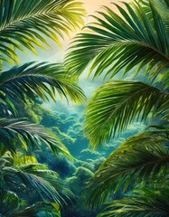 Tropical Palm Leaves Wallpaper. A vibrant tropical scene with large, lush palm leaves. Generated image