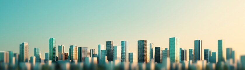 Modern city skyline under a clear blue sky.