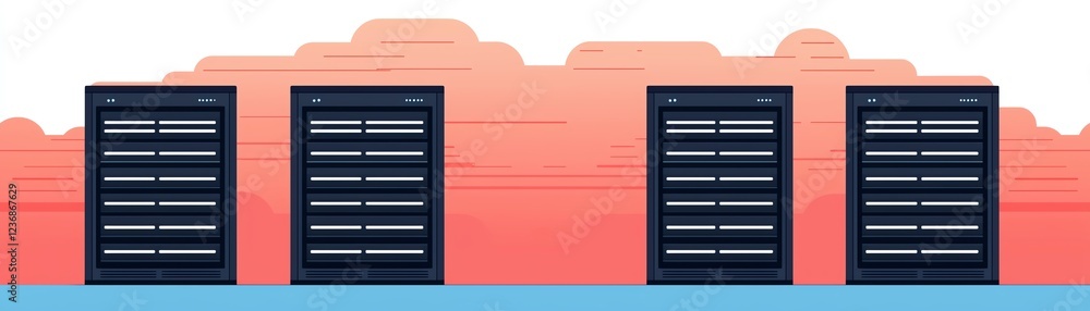 Poster modern server racks in a data center setting.