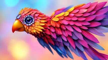 Obraz premium Vibrant Multicolored Bird with Detailed Feathered Wing Display