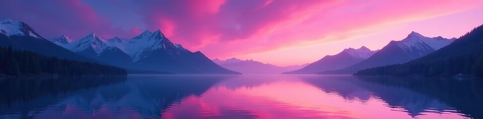 Obraz premium Soft pink aurora above mountains and serene lake, nature, colors