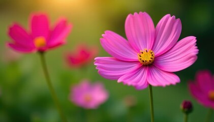 Obraz premium Close-up of cosmos flower with blurred garden background , blurry, focus