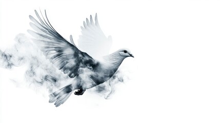 Obraz premium Elegant White Bird in Flight Surrounded by Ethereal Mist and Clouds