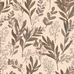Fototapeta premium A white background with a repeating pattern of olive branches in shades of green and white. 