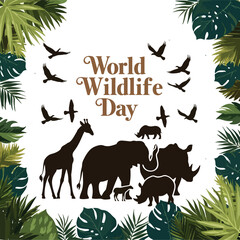 Naklejka premium World Wildlife Day Background. World Wildlife Day card, poster, banner. vector illustration