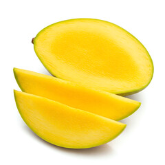 ripe mango fruit slice on white background