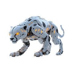 Sleek Robotic Cheetah with Orange Spots Isolated on Transparent Background