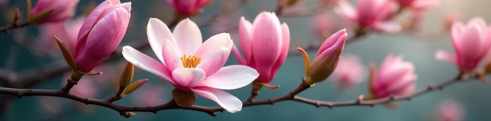 Intricate details of blooming magnolia flowers, magnolia, flower, branch
