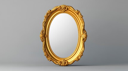 Obraz premium Ornate Golden Vintage Mirror with Empty Reflection on Gray Background