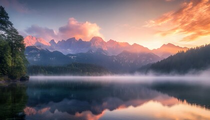 Fototapeta premium Majestic Mountain Lake Sunrise Reflection