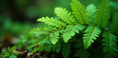 Delicate fern fronds with veins resembling scolopendra worms, forest floor, ferns