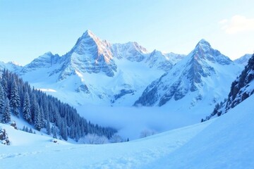 Snowy mountain peaks covered in frost and ice, mountains snow white black, frozen landscape, alps