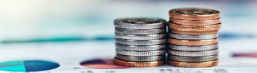 Stacks of coins on a financial chart.