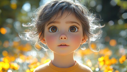 Fototapeta premium A Young Girl With Freckles Gazes Wonderfully