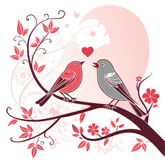 two birds on valentines day card image on a white background 