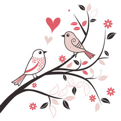 two birds on valentines day card image on a white background 