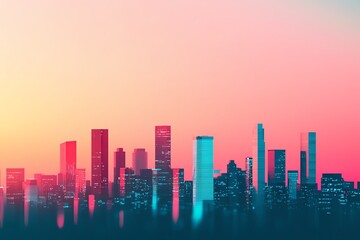 Fototapeta premium Vibrant city skyline at sunset.